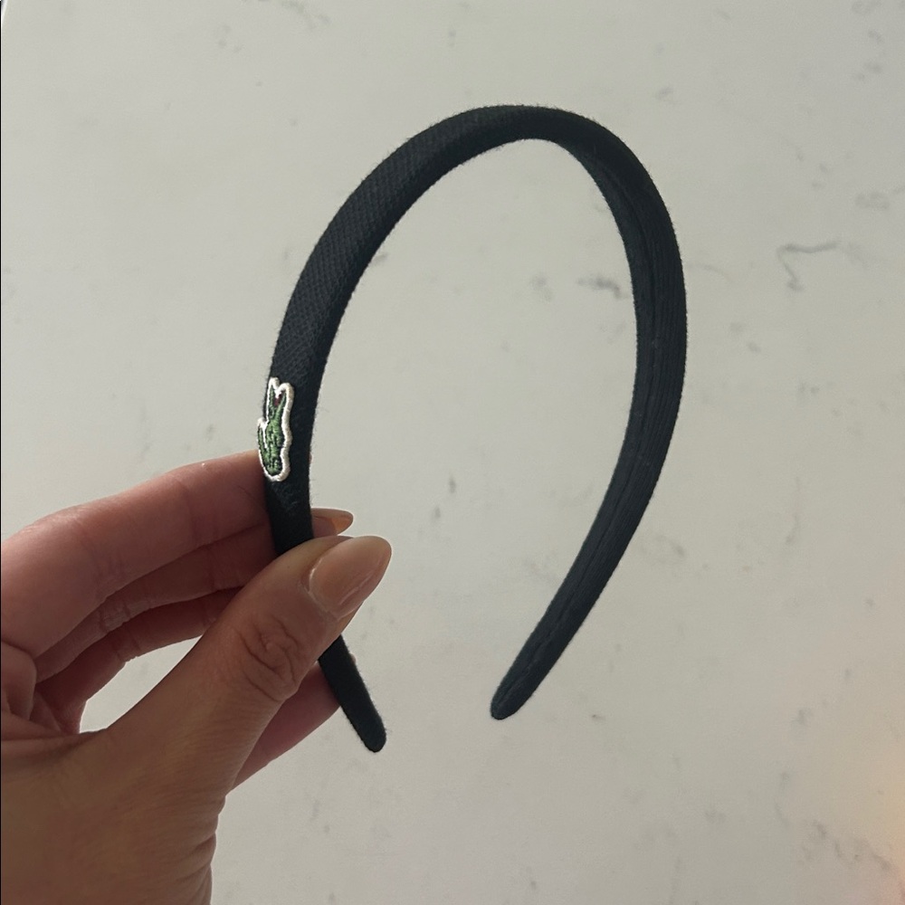 Lacoste Black Headband with Green Crocodile Patch - Picture 2 of 3